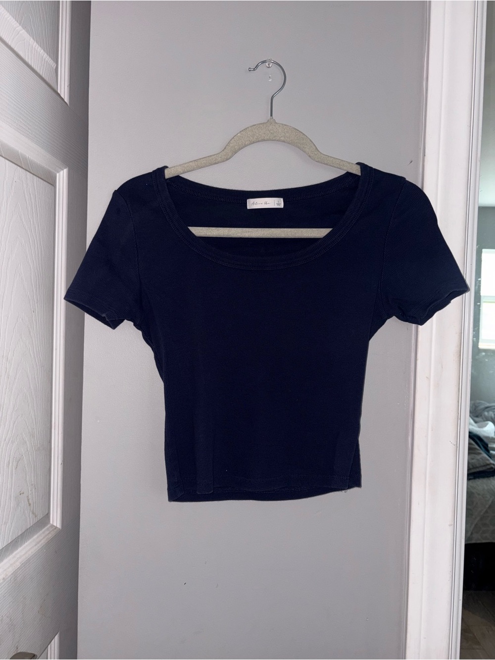 a new day Navy Short Sleeve Scoop Neck Crop Top